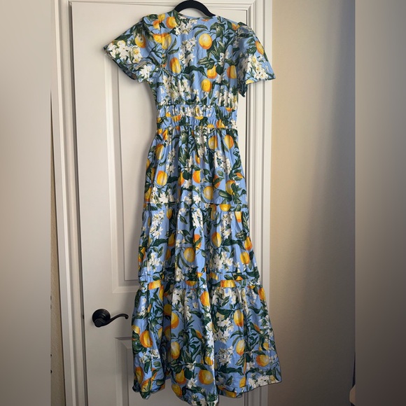 Anthropologie Somerset Tiered Maxi Dress in Iris Blue with Lemons - Size XS‎ - Picture 5 of 11